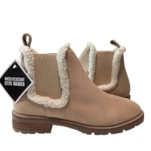 Steve Madden Leopold Tan Suede Faux Shearling Chelsea Booties Size 9 NWT-NWOB - Picture 1 of 8
